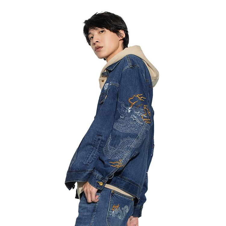 Lee FW22 Dragon Pattern Embroidered Casual Denim Jacket Men jackets Dark-Blue LMT003647100318A01758