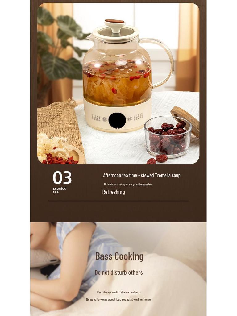 Compact Fully Automatic Smart Tea Maker Kettle with Thick Glass and Heat Preservation