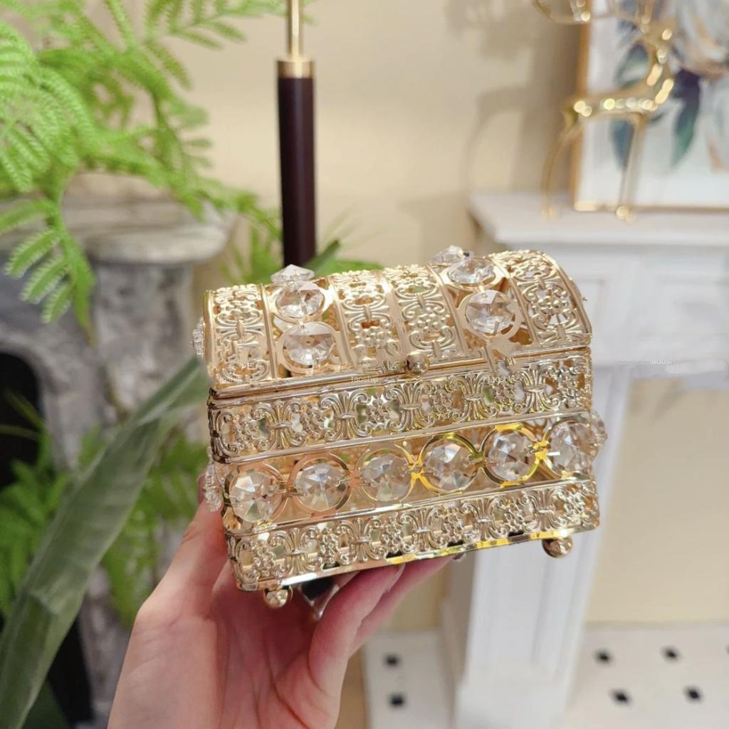 1PC Jewelry Decorative Box, Gold Necklace Ring Silver Earrings Jewelry Storage Box, Luxury Desktop Crystal Storage Jewelry