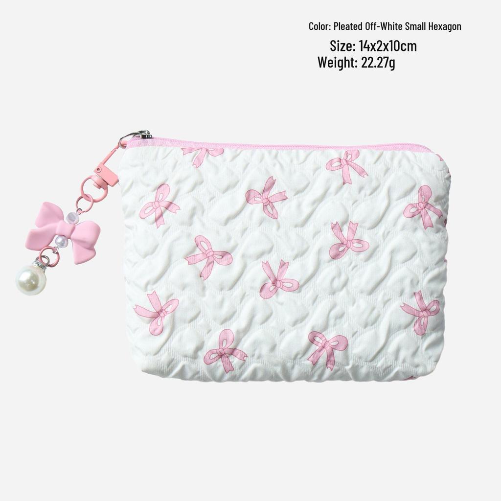 Elegant Pleated Bow Makeup Bag: Chic Design & Convenient Lipstick Clutch for Women