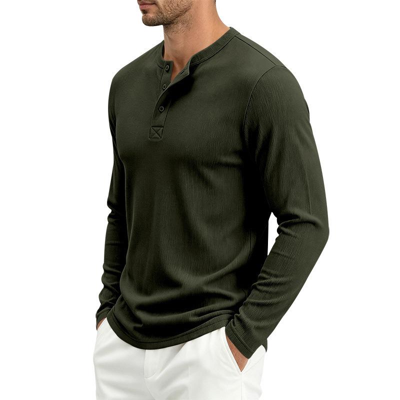 Men S Waffle Knit Henley Collar Long Sleeve T Shirt
