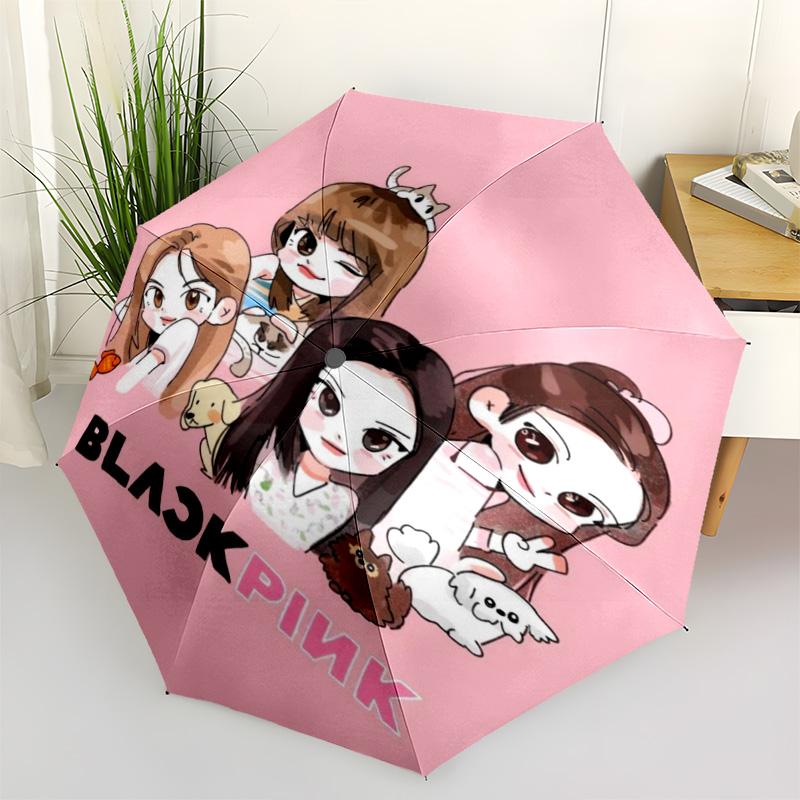 1pc Idol Umbrella Portable Folding Umbrella Iron Frame Hole Bone Structure Outdoor Home Umbrella