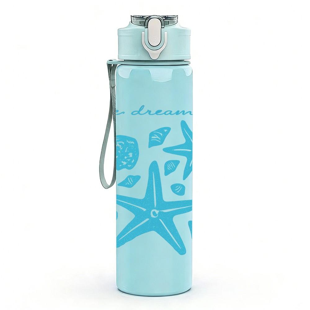 1PC Blue Starfish Anchor Art Print 750ml Color Plastic Sports Water Bottle Leakproof Flip Straw Lid Suitable for Sports Office Home Use