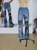 2023 Plus Size European & American Butterfly Faux Denim Micro-flare Pants