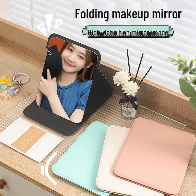 Portable Folding PU Leather Mirror for Dorm, Office, and Travel Use