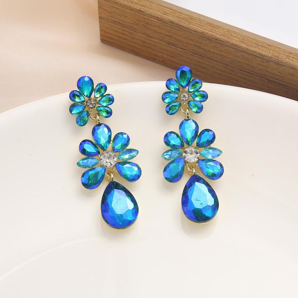 Women's Retro Colorful Flower Earrings - High-End, Light Luxury Studs with Exaggerated Long Design