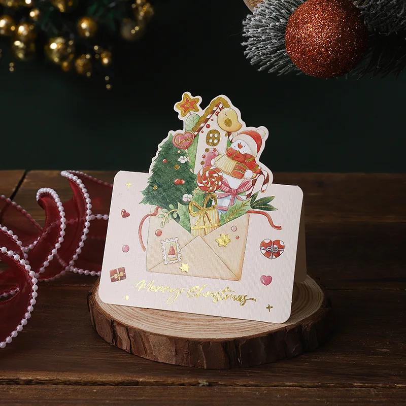 New Christmas Greeting Card Kids Mini 3D Birthday Cake Postcards Gifts Friend Family Blessing for New Year Merry Xmas Decoration