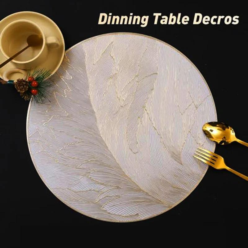 Round Luxury Placemats Non-Slip Table Mats Heat Resistant Pressed Vinyl Place Mats For Dinner Table Decor Kitchen Accessories