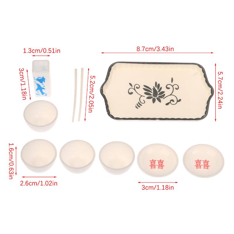 Dollhouse Miniture Bowl Plate Chopstick Tray Kit Doll Home Simulation Kitchen Tableware Decoration Pretend Play Toys