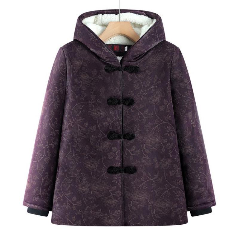 

Пожилая стеганая одежда Женская утолщенная зимняя стеганая одежда Пожилая зимняя стеганая куртка с капюшоном и бархатной подкладкой 5XL [recommended 150-80kg] фиолетовый