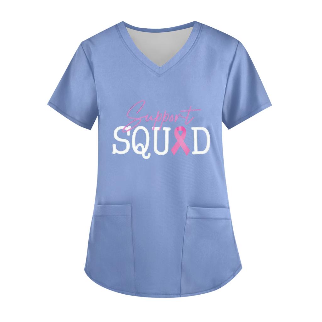 Women's V-Neck Short-Sleeve Pocketed Top With Side Slit