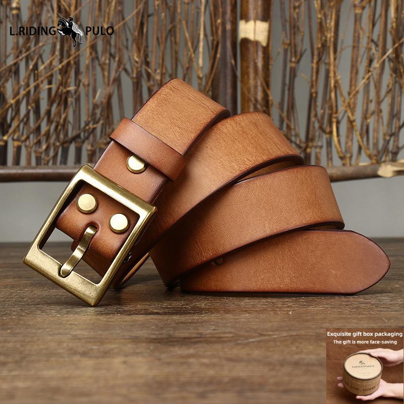 Thickened Genuine Leather Cowhide Belt Men's Genuine Leather Pin Buckle Retro Copper Buckle Casual All-match Belt