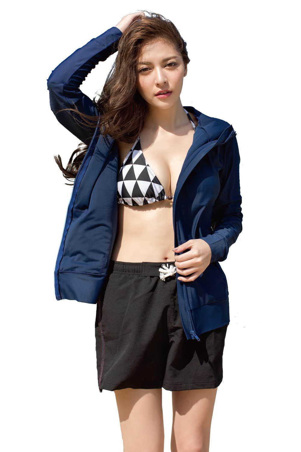 

Раш Простая Купальная Одежда Верхняя Одежда Длинная Защита от УФ UPF 50 [КЛАСС] Женский Гард, Высокое Качество, Дизайн Толстовка, Рукав, Защита, (М, ВМС)