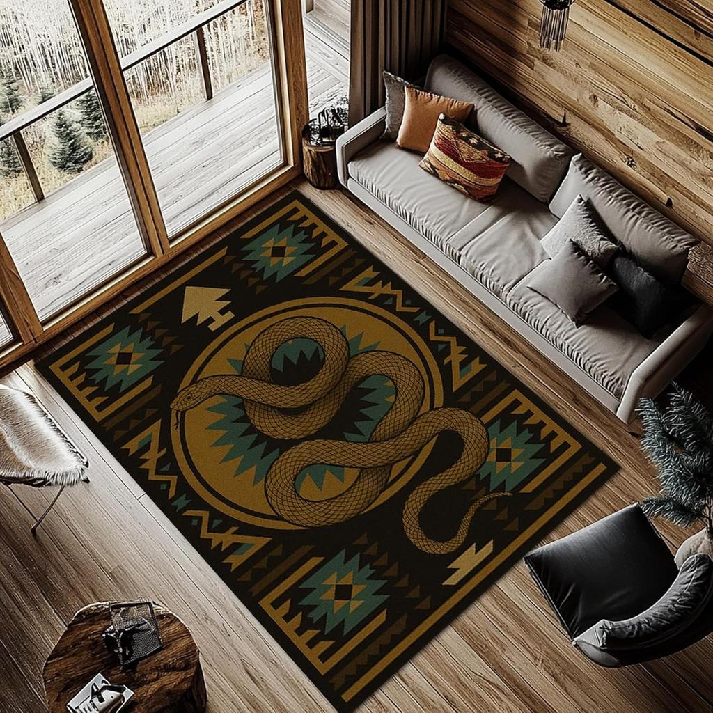 Nordic Style Living Room Carpet Black Gold Mysterious Snake Pattern Bedroom Rug Machine Washable Non-slip Coffee Table Mat Tapis