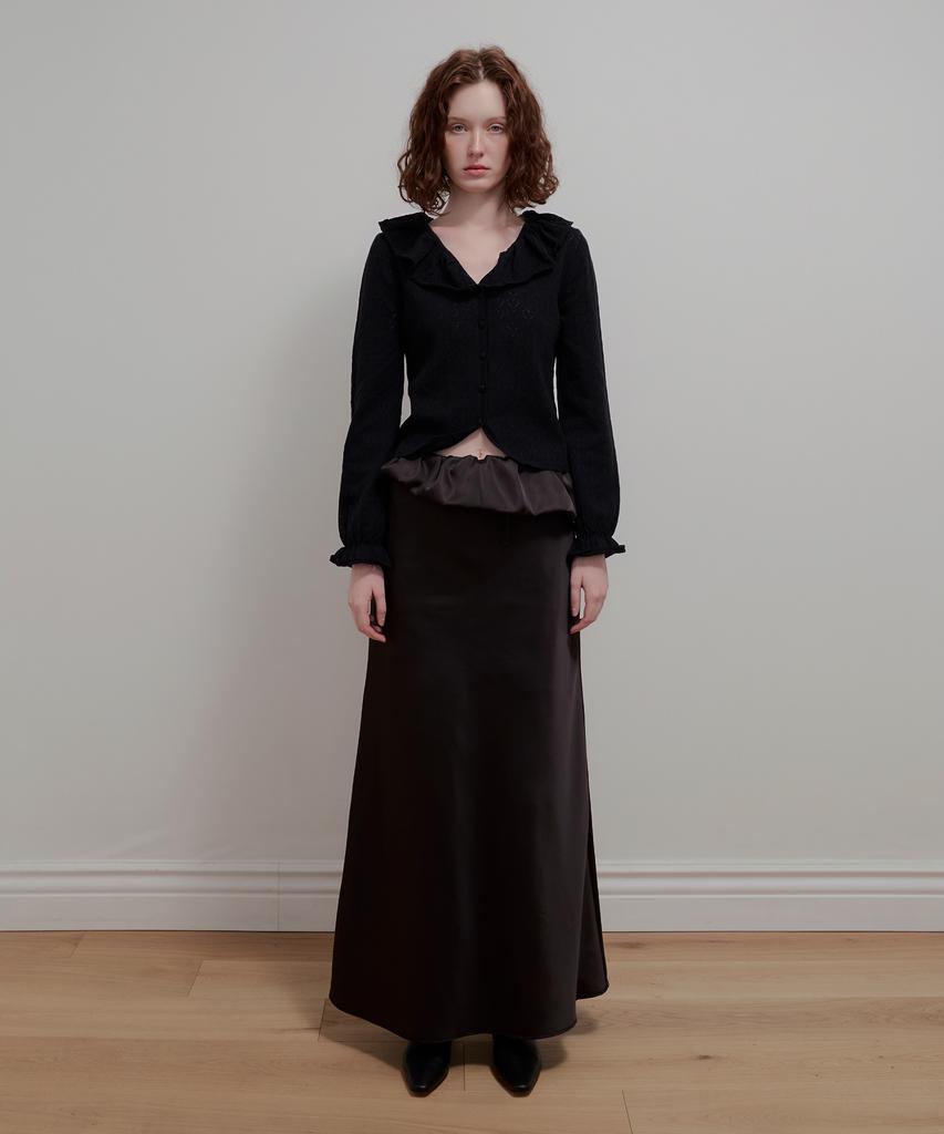 Aobteu Balloon Detail Satin Skirt - Black