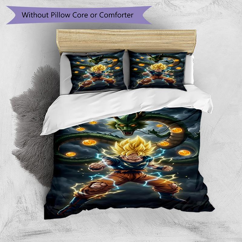 Set copripiumino 3 pezzi (1*Copripiumino + 2*Federe, Senza Nucleo), Set Biancheria da Letto con Stampa DRAGON BALL, Decorazione Camera da Letto, Stagione Unica, Regalo di Compleanno