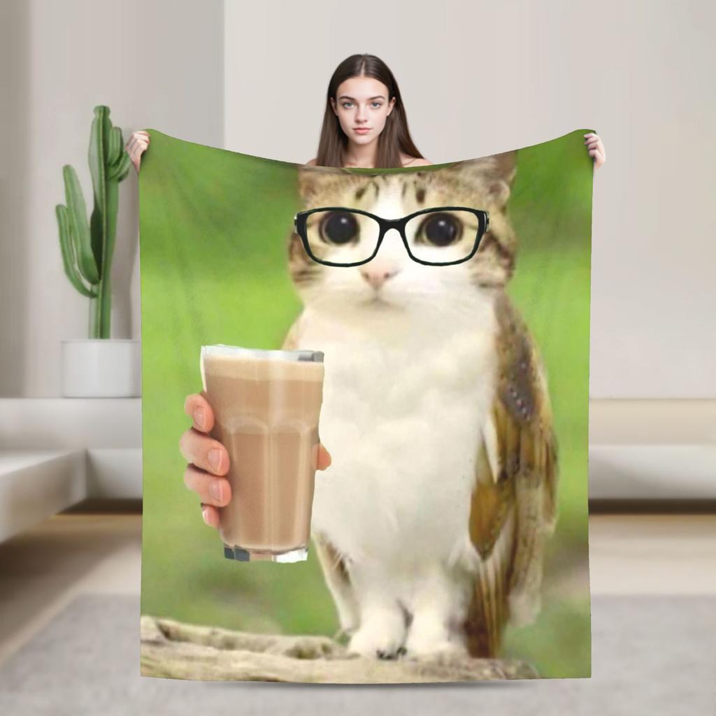 Warm Blanket Travel Hello Meowl Cat Funny Animal  Bedding Throws  Flannel Bedspread For Living Room Funny Sofa Bed Cover