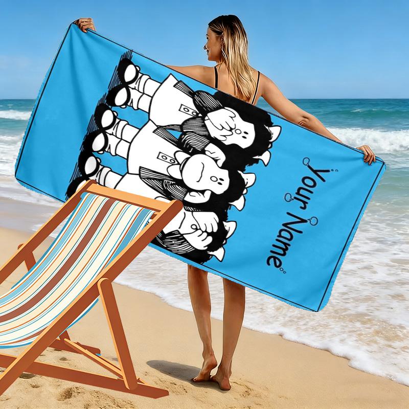 Name Custom Mafalda Print Beach Towel, Large Soft Quick Dry Towel for Beach Camping Swimming