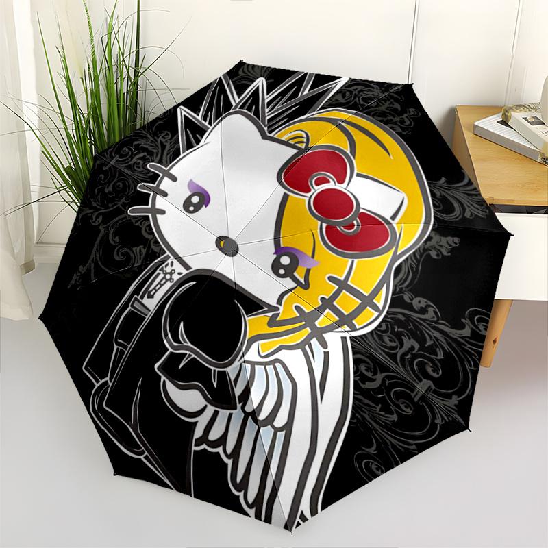 

1pc Gothic Hello Kitty Umbrella - Automatic Opening & Closing, Portable Folding Design, 8-Rib Iron Frame, Outdoor Umbrella, Ideal Gift for Fans, Trave