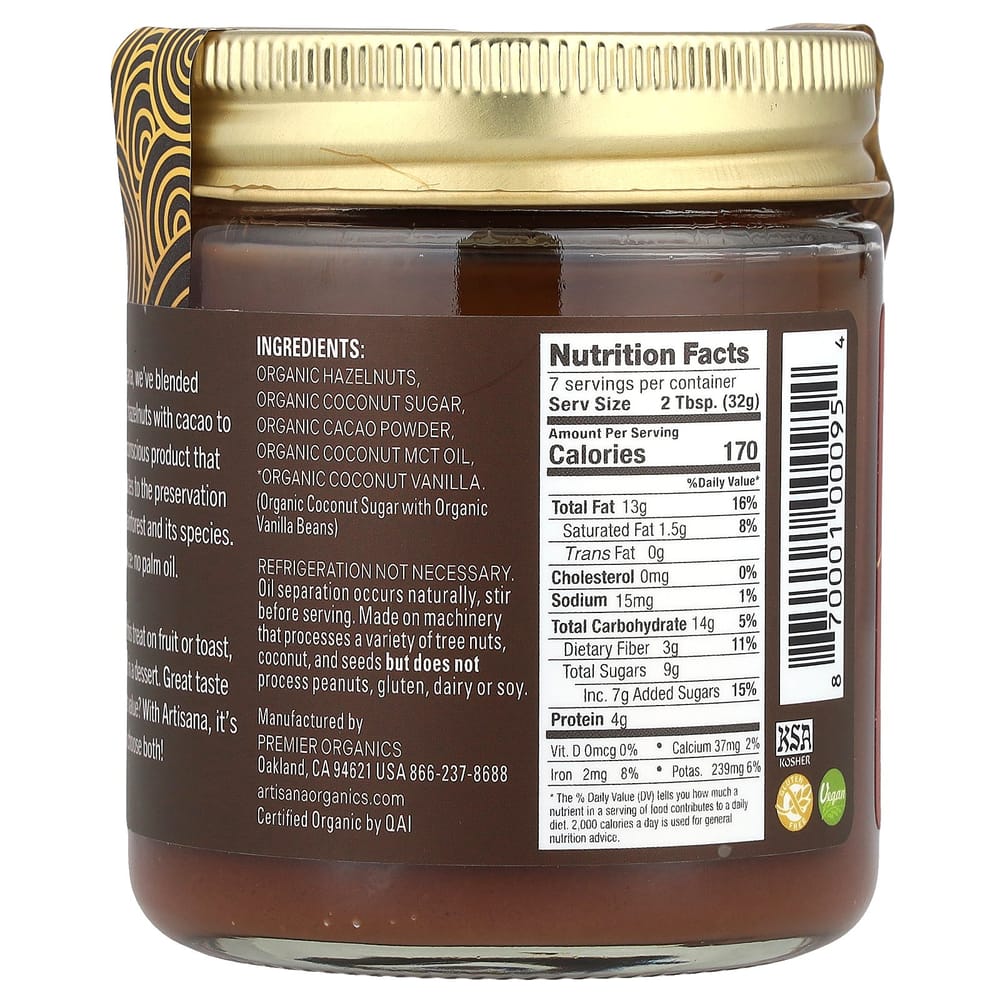 Artisana Organics Hazelnut Cacao Spread 227g (8oz)