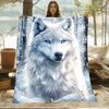 Custom Wolf Blanket White Snow Blue Eyes Winter Design Personalized Name Fleece Throw All Season Soft Warm Bedding Home Decor