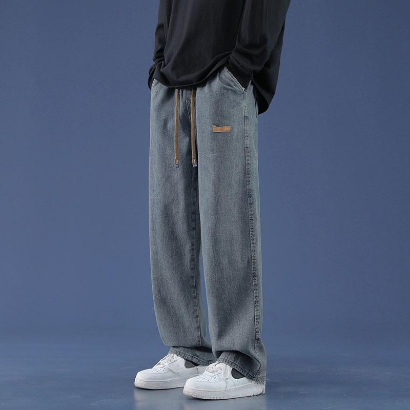Autumn Winter Men's Black Straight Wide Leg Jeans High Street Loose Fit Denim Pants Casual Trousers Street Style