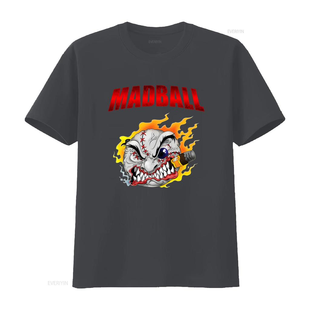 Madball Mad Ball Logo T Shirt Unique Design with Flaming and Bold Font Perfect for Streetwear Enthusiasts Vintage Washed