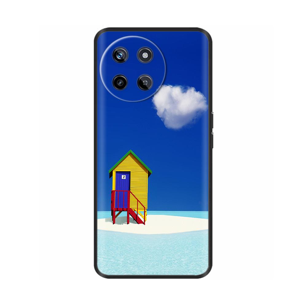 Für Realme 11 4G Hülle Silikon Weich Marmor Blume Schwarzer Stoßfänger Fundas Coque Für OPPO Realme 11 4G 6.43" realme11 Bemalte Abdeckungen