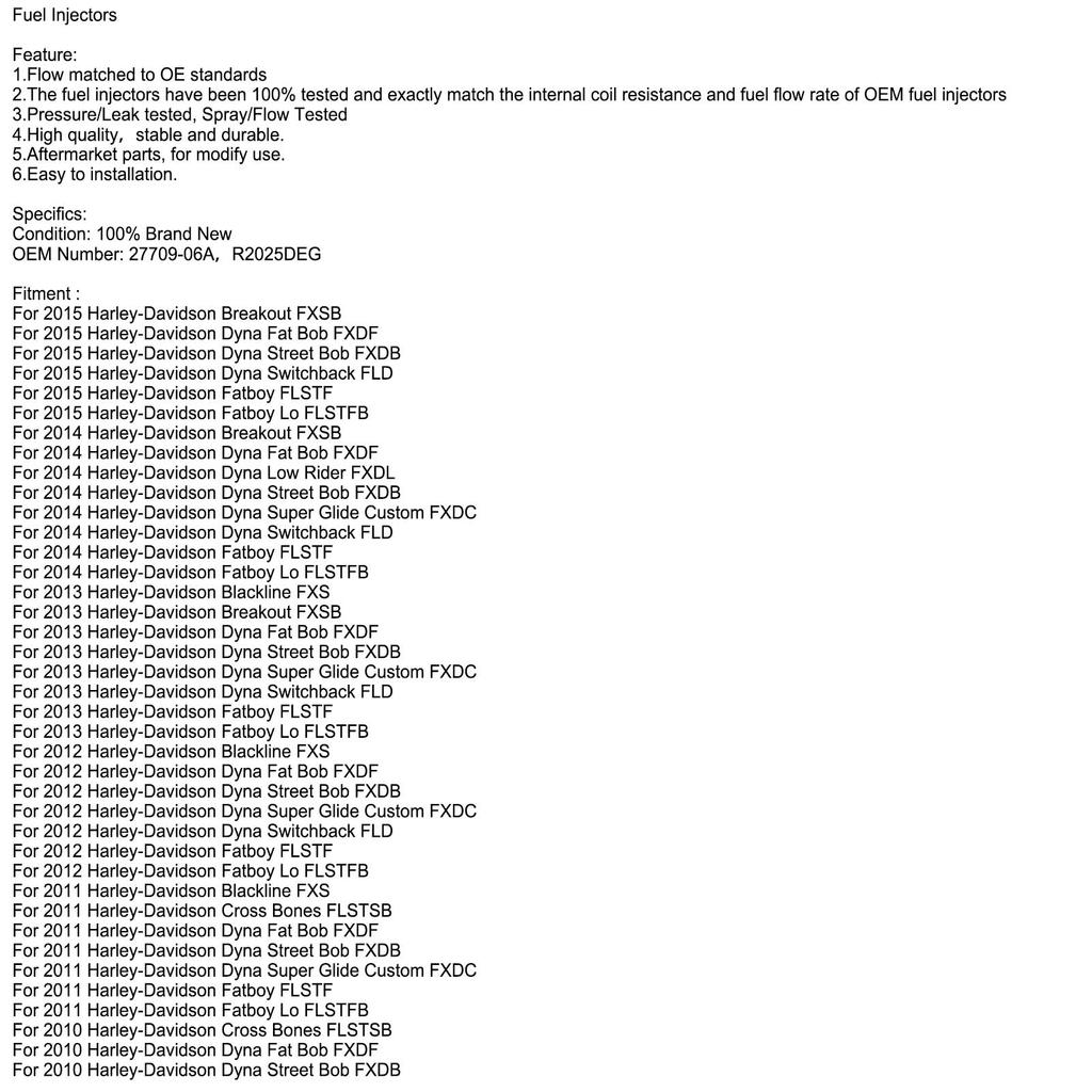 Fuel Injectors 27709-06A For Road King Street Glide R2025DEG