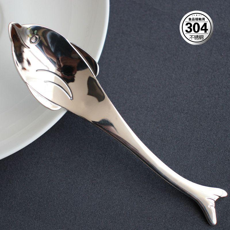 Thickened 304 Stainless Steel Spoon, Cute Dolphin Fish Soup Spoon, Dessert Spoon, Creative Baby Feeding Spoon Default