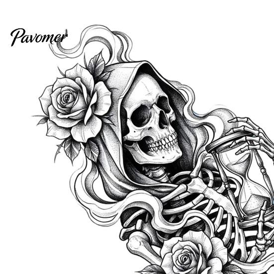 Waterproof PVC Window Decal Halloween Skeleton And Rose Static Clings, Removable Sketch Skull & Glass Sticker Flower Sticker, for Home Store