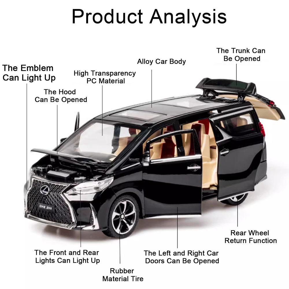 Scale 1:24 ES300H LM300H Car Model Toy Sound Light Pull Back Doors Opened Sports Cars Models Holiday Gifts for Children