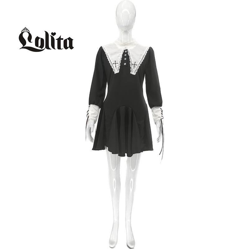 Nun Hallween Lolita Costume Polyester Fabric Party Girl Clothes Props Black