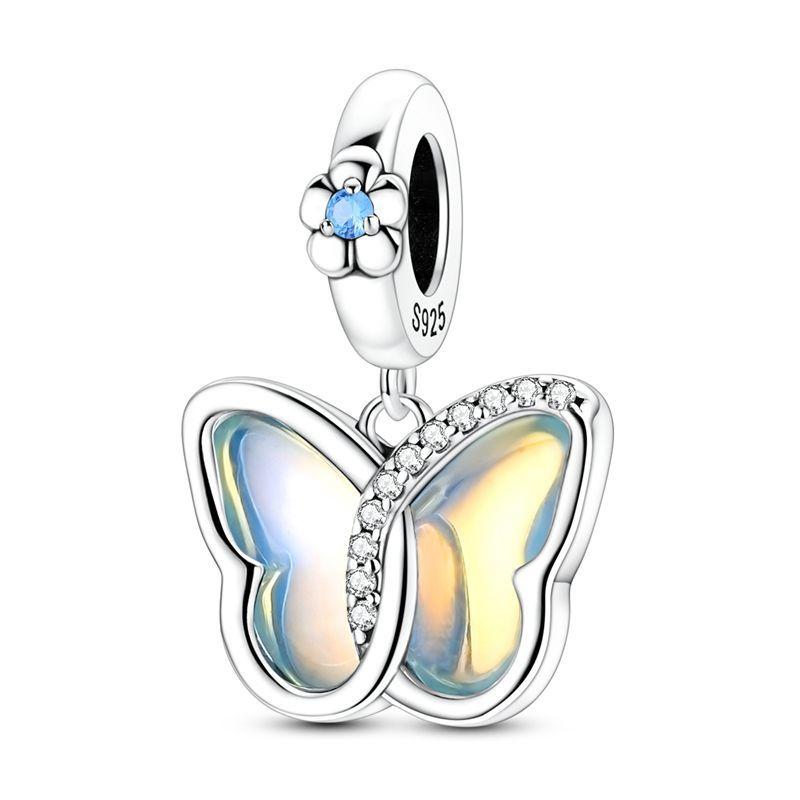 Fashion 925 Silver Colorful Butterfly Sparkling Beads Charms for DIY Bracelet Necklace Jewelry Making Gift