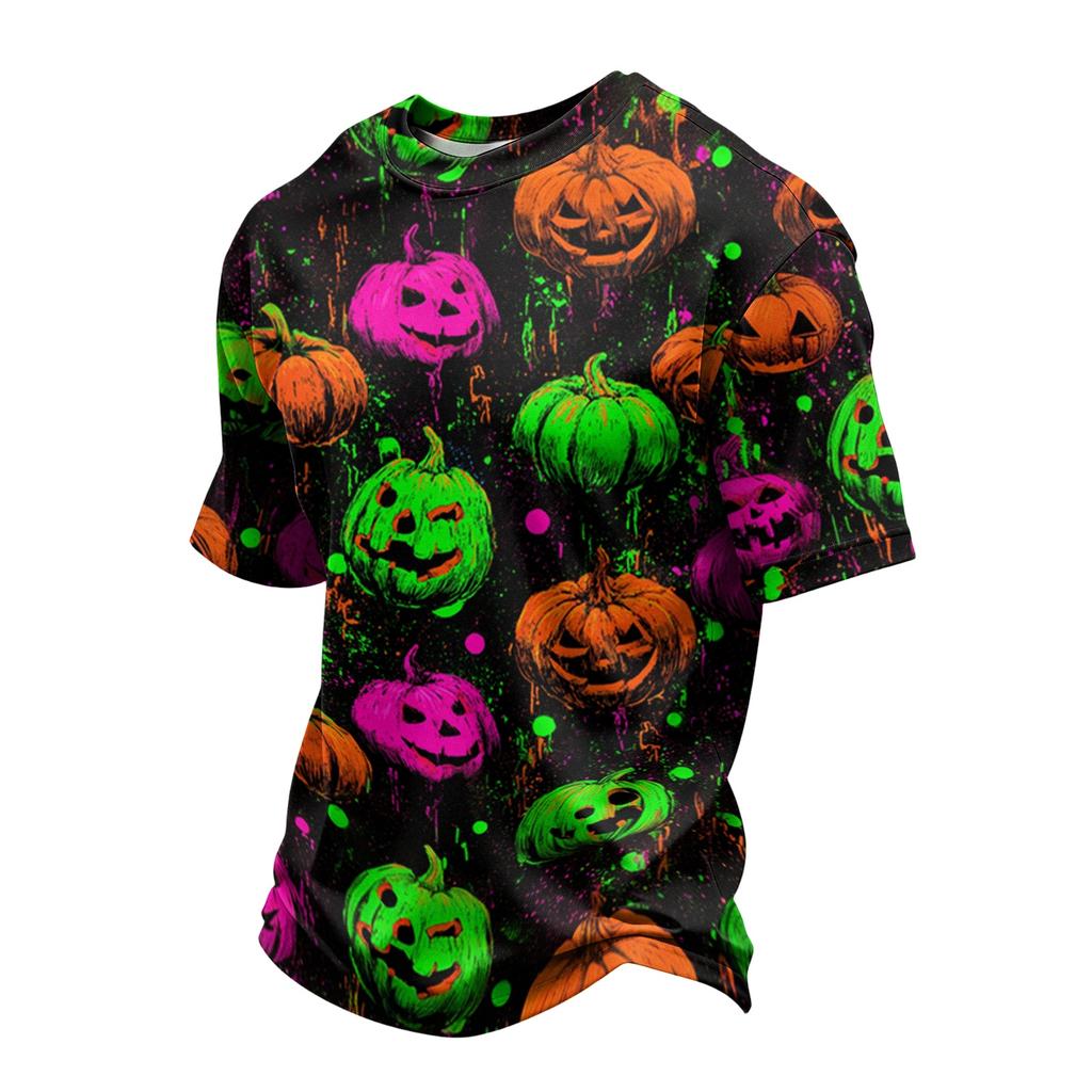 Men's Casual Lightweight Breathable Short Sleeve T-Shirt with Halloween Print Crew Neck Comfortable Fit for Daily Wear