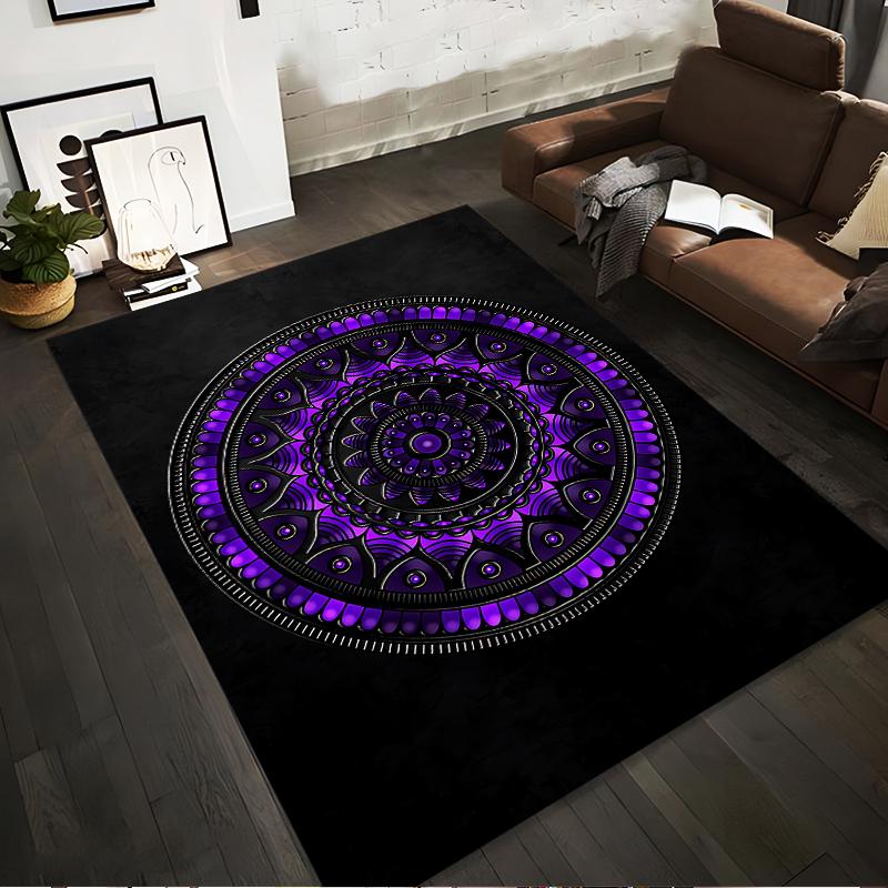 Mandala Pattern Carpet with Purple and Black Design for Living Room Suitable for use as an anti-slip for living room bedroom sofas