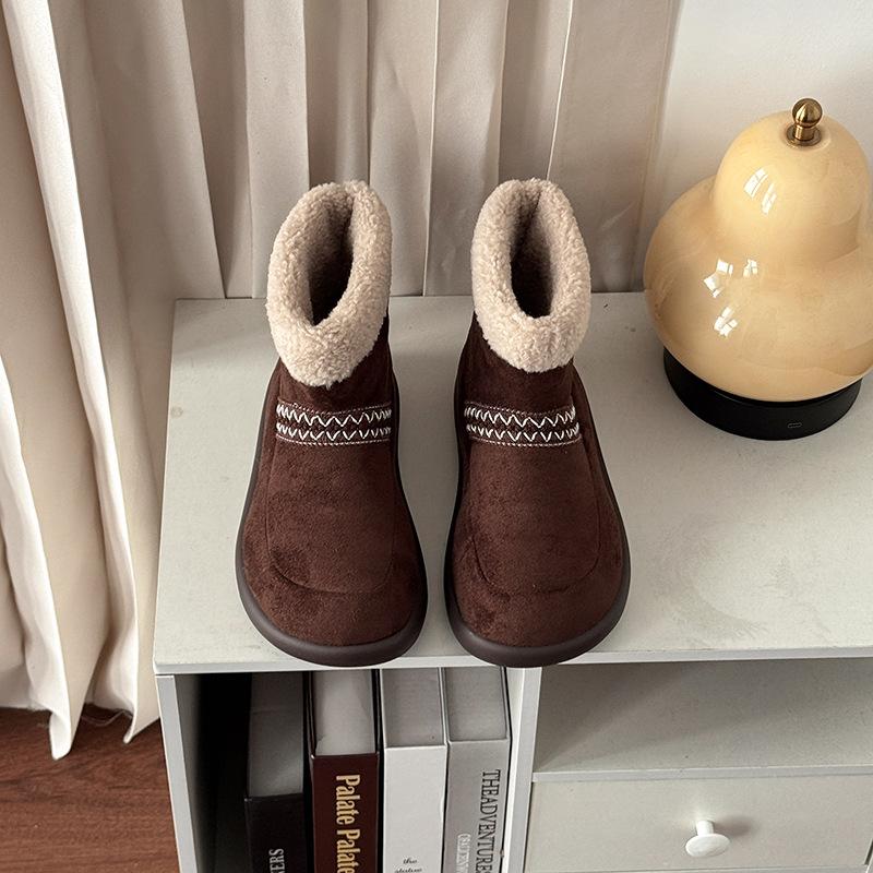 Design Retro Wind Velvet Warm Flat Snow Boots Women's 2025 Autumn and Winter Fashionable and Comfortable Big Head Shoes Short Cotton Shoes