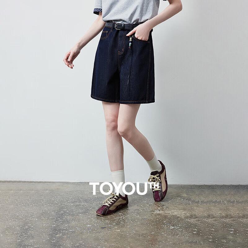 

Chuyu Women s Wide-Leg Pure Cotton Denim Shorts with Bead Pendants 28