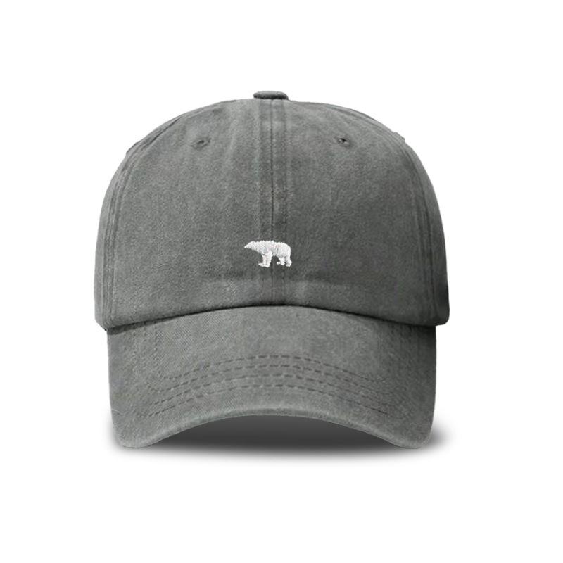 Summer Baseball Cap - Vintage Washed Polar Bear Print Korean Style Sun Hat for Students, Breathable Adjustable Trendy Snapback