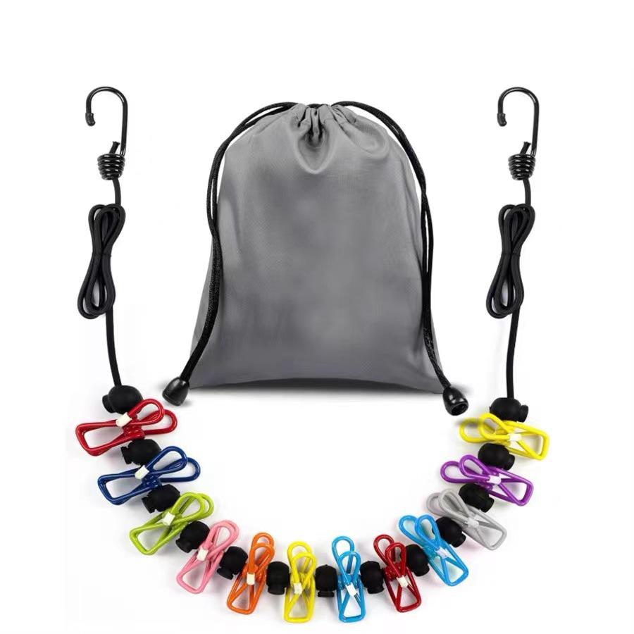 Portable No-Punch Travel & Home Clothesline with Storage Clips for Drying and Outdoor Use