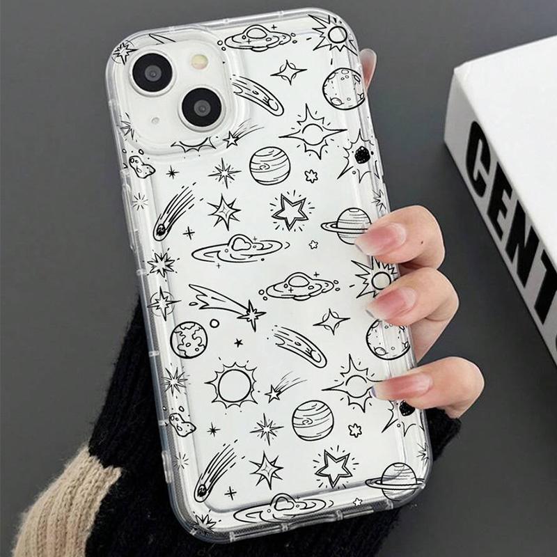 Silver star luxury design Phone case iPhone 15 Pro Max 11 12 13 16 14 Plus Silicone Shockproof Case Lens protector shell