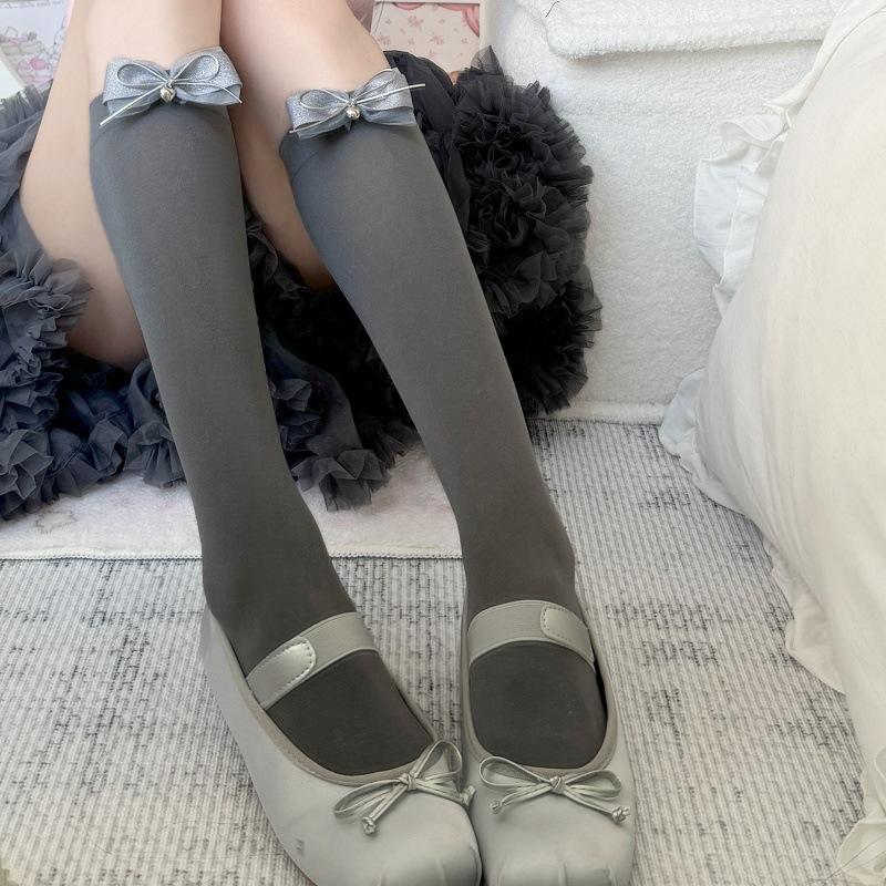 Jk Gray Calf Socks Girls Spring Girls Sweet Lace Medium Tube Socks Black Pile Socks Lolita Socks