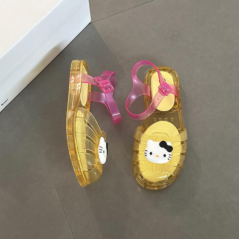 Casual cartoon Hello Kitty jelly crystal flats ladies summer retro cute KT cat versatile hollow sandals