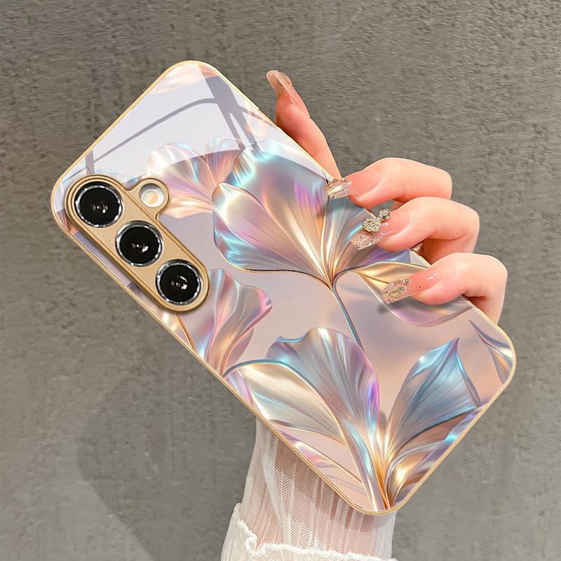 Barevný kovový skleněný kryt na telefon se vzorem květinových lístků vhodný pro Samsung Galaxy S26 S25 S24 S22 S21 S20 FE/Ultra/Plus5G proti pádu