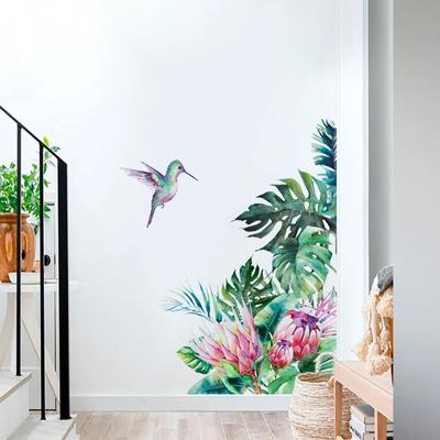 Tropical Leaves Wall Refrigerator Stickers Flowers Birds  Mural Wall Decals Removable Bedroom Living Room Decoration Home Decor