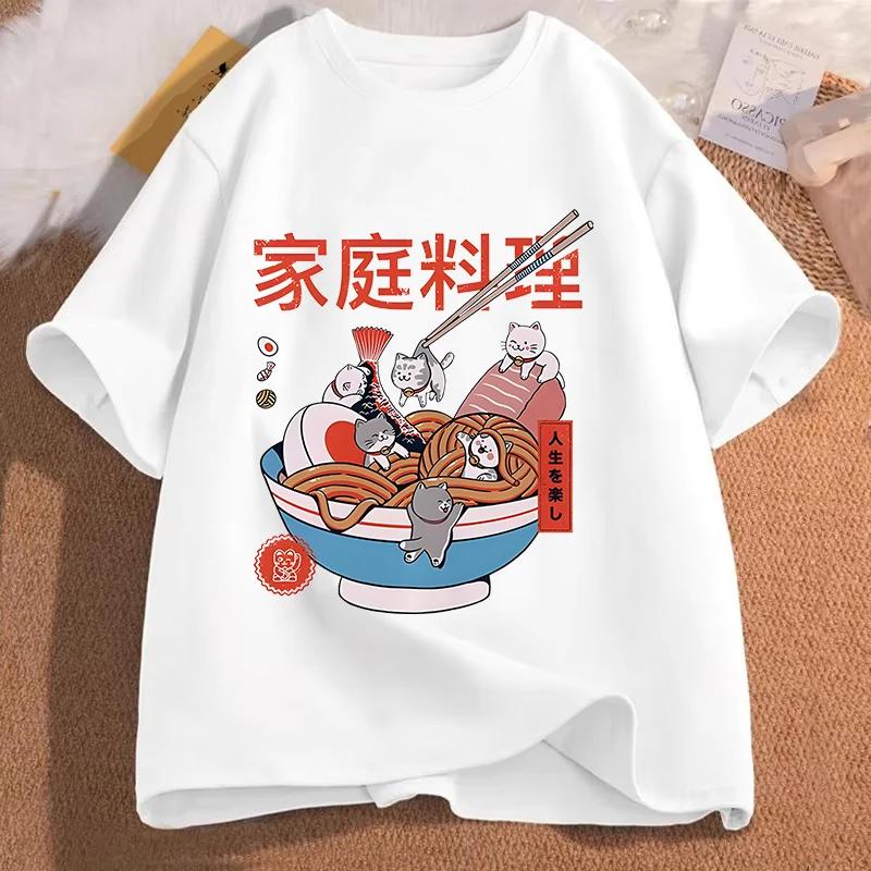 Cute RaUnisex Cat Food Tshirt Fun Women Harajuku Aesthetic Tshirt Retro Women Streetwear Anime Cartoon Tops Women Clothing Y2K S