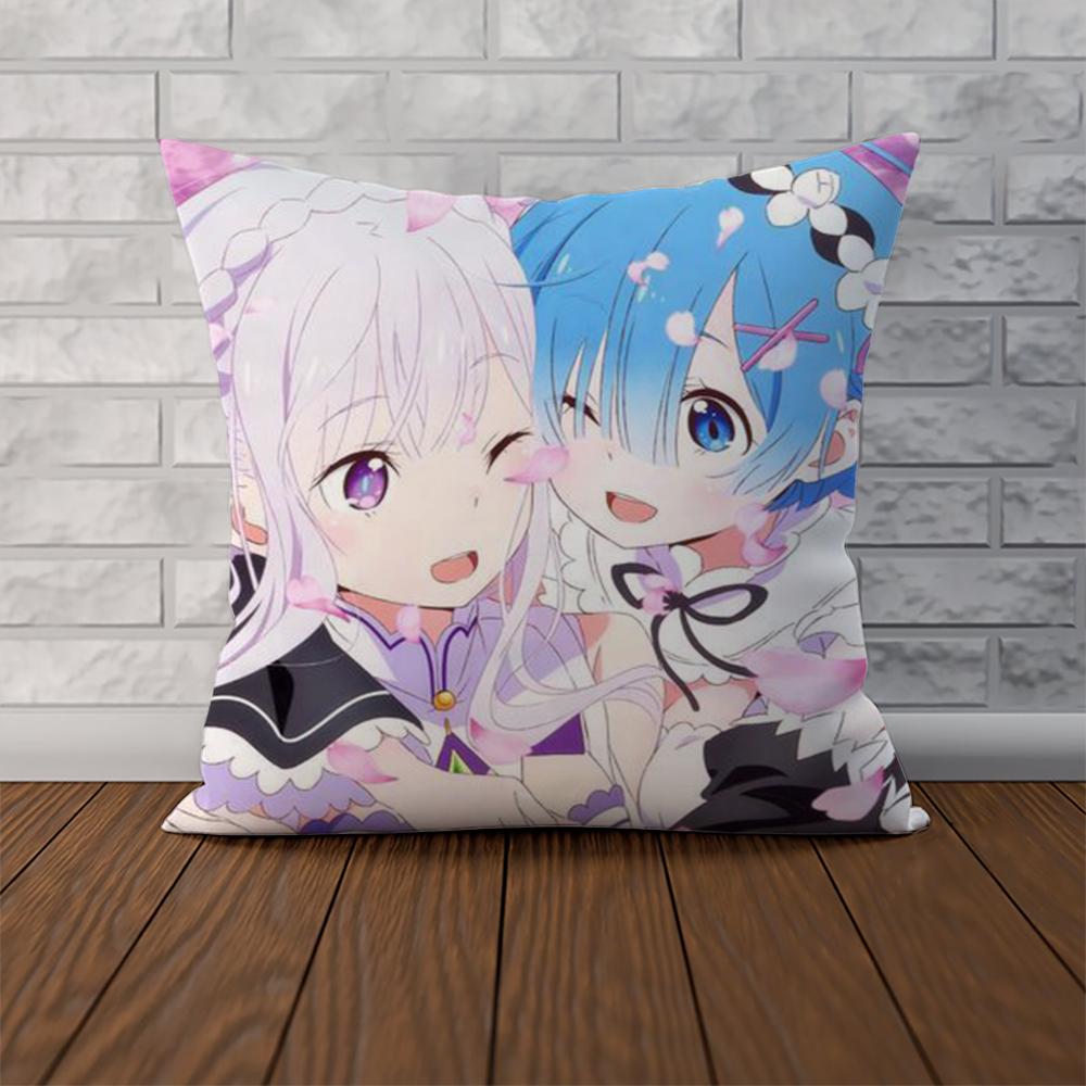 ReZero Rem Pillow Case For Car Sofa Decorative Home Doublesided Print Plush Square Throw Pillow Cushion Cover