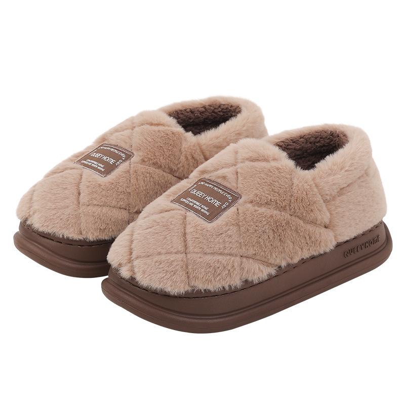 

Fashion Winter Couple Style Basic Design Women Plush Slippers Non-slip Warm Thick Furry Men Home Cotton Shoes zapatillas de mujer 44-45