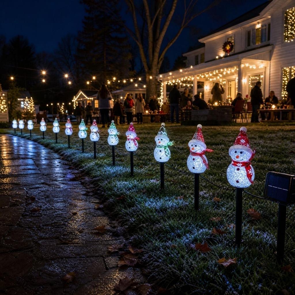 Snowman Stake Lights Outdoor Christmas Decoration, Powered Garden Path Lights for Yard Party, Auto /Off