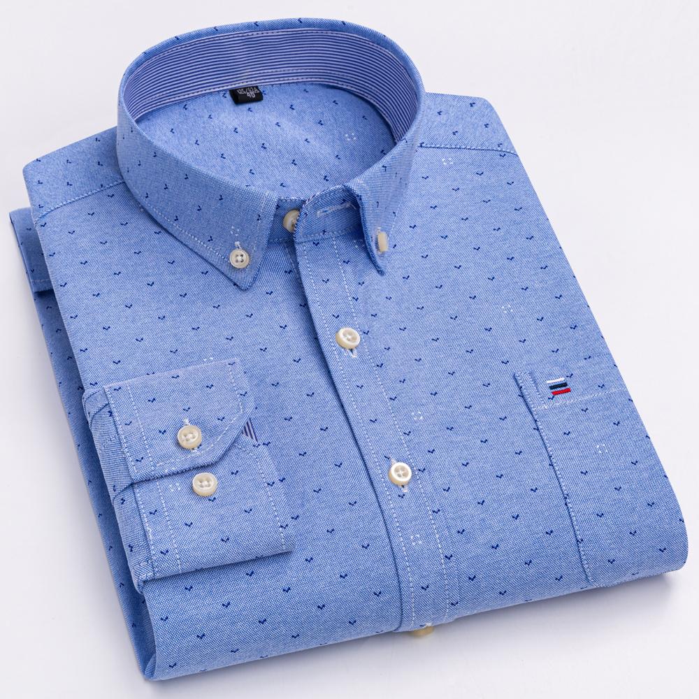 Men's Oxford Long Sleeve Shirt 100% Cotton Wrinkle Resistant & Breathable, Solid Plaid Striped Comfort Casual Button-down Shirts